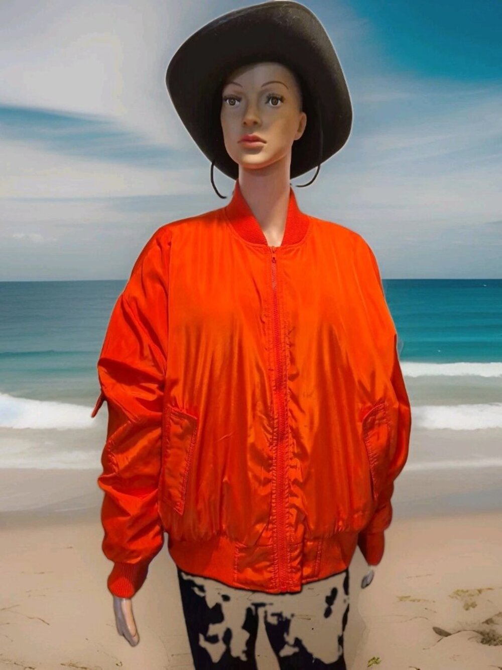Women's New Look Satin Bomber Insulated Loose Fit Orange Puffer Large